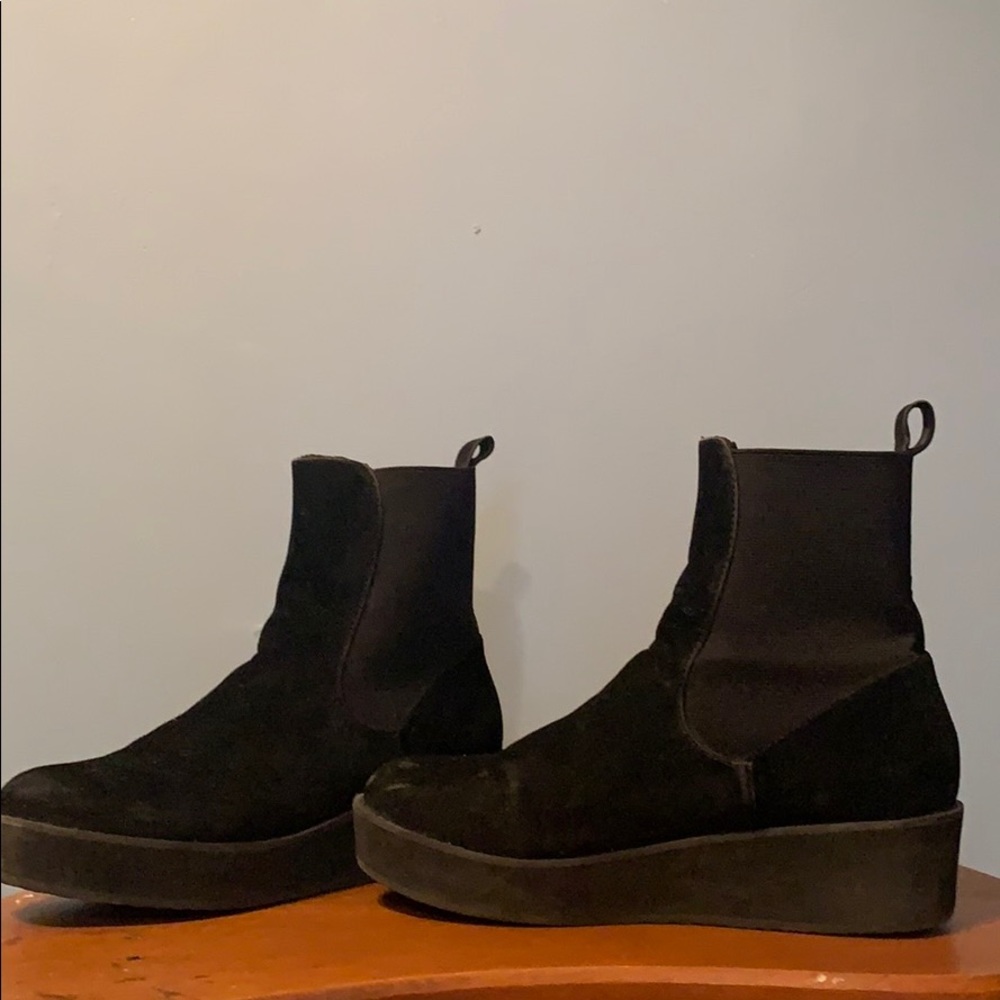 H&M Black Suede Platform Chelsea Boots
